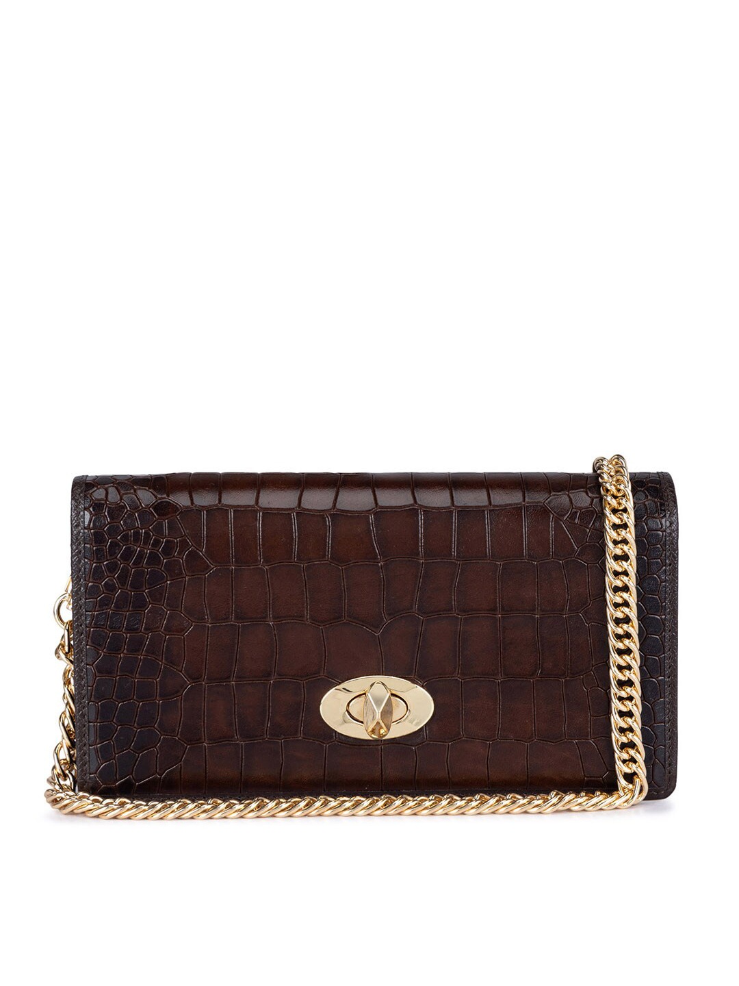 

Da Milano Women Animal Textured Leather Two Fold Wallet, Brown