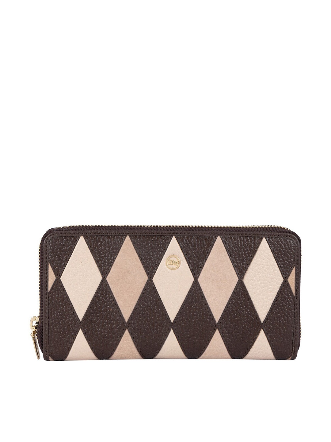 

Da Milano Women Geometric Textured Leather Zip Around Wallet, Brown
