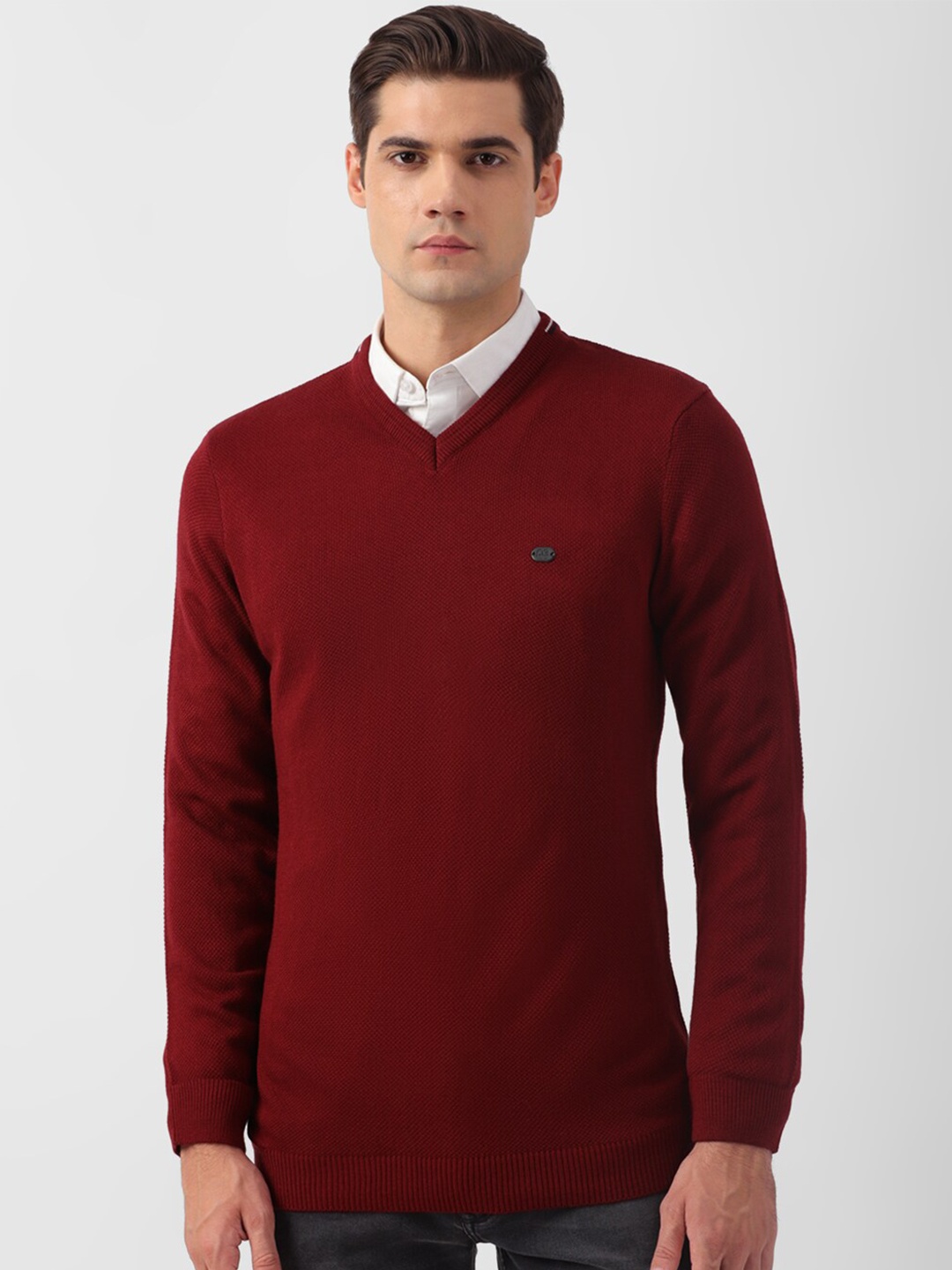 

Peter England Casuals V-Neck Long Sleeves Acrylic Pullover, Maroon