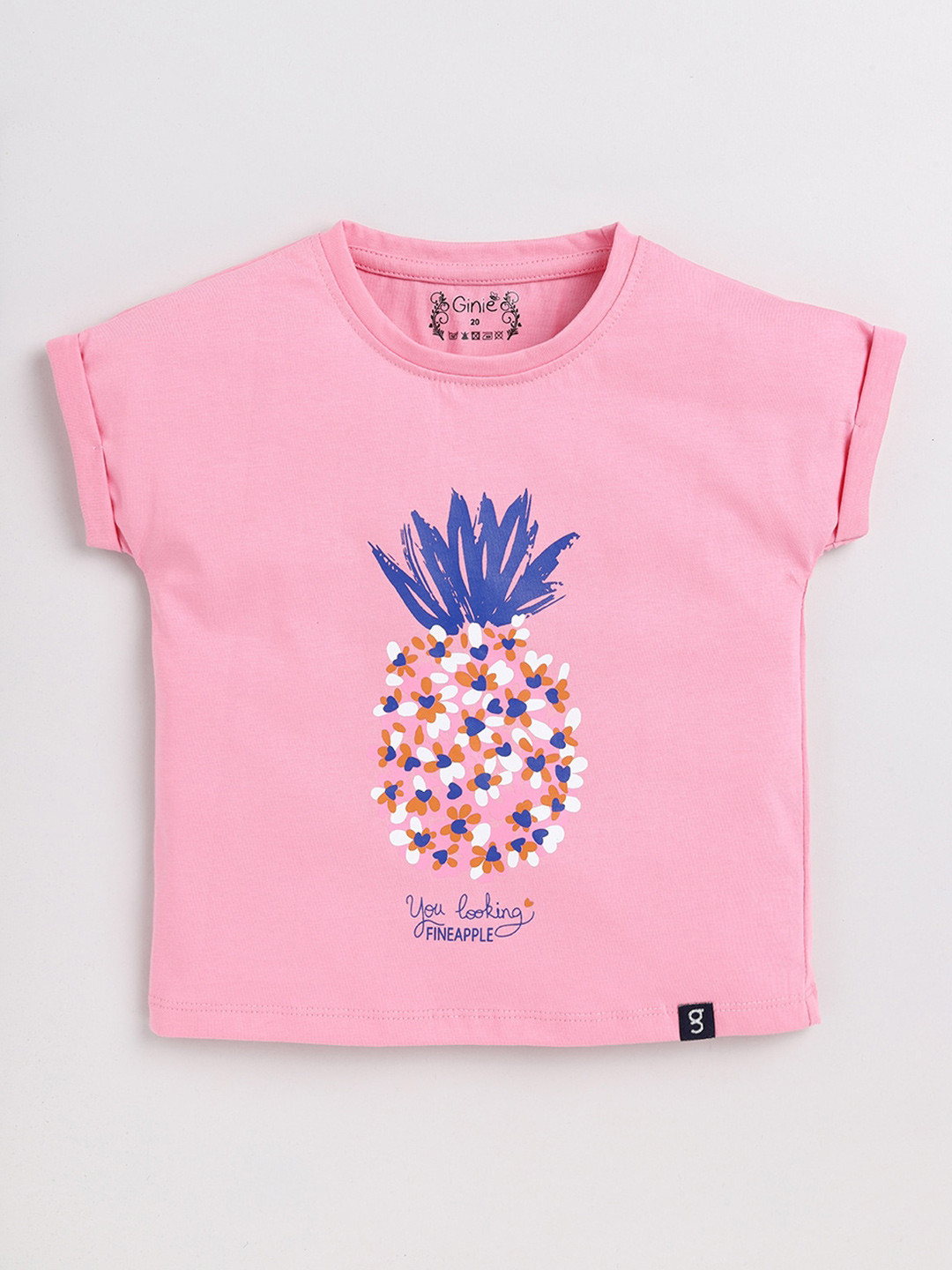 

Ginie Graphic Printed Extended Sleeves Pure Cotton Top, Pink