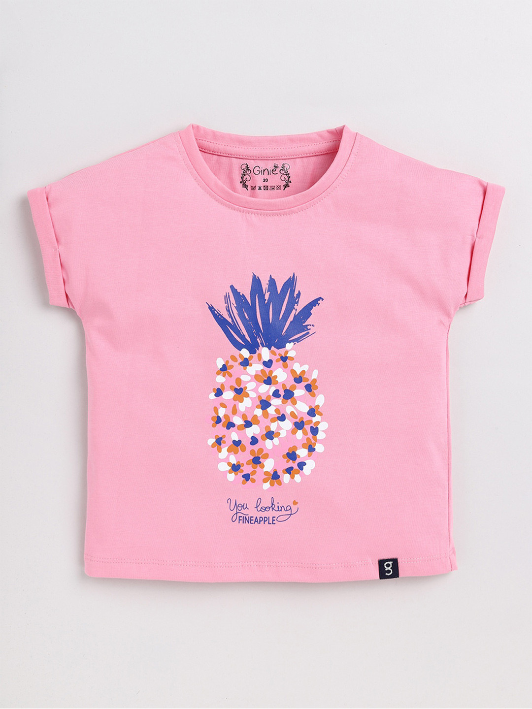 

Ginie Girls Graphic Printed Pure Cotton Extended Sleeves Top, Pink
