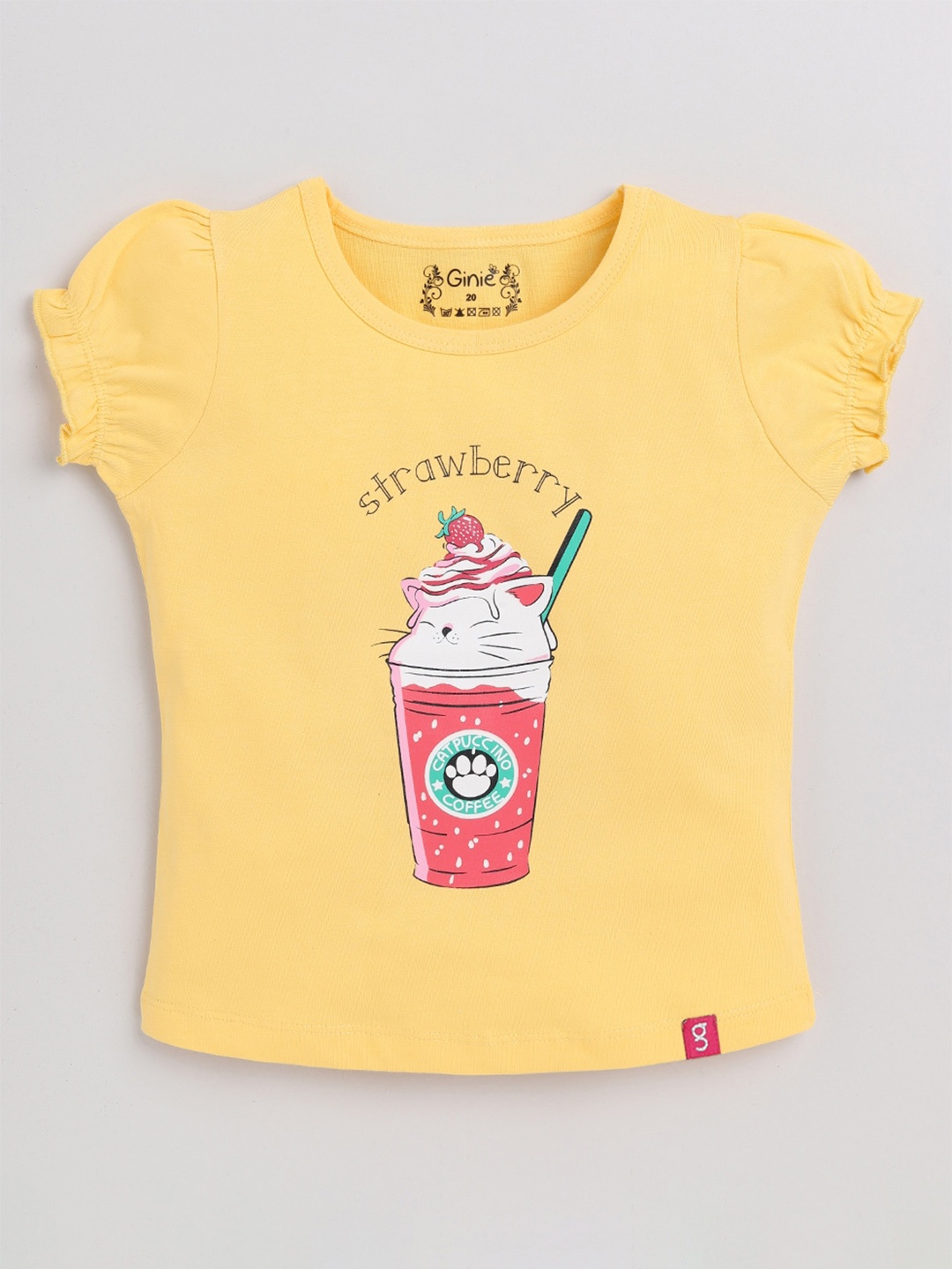 

Ginie Graphic Printed Puffed Sleeves Pure Cotton Top, Yellow