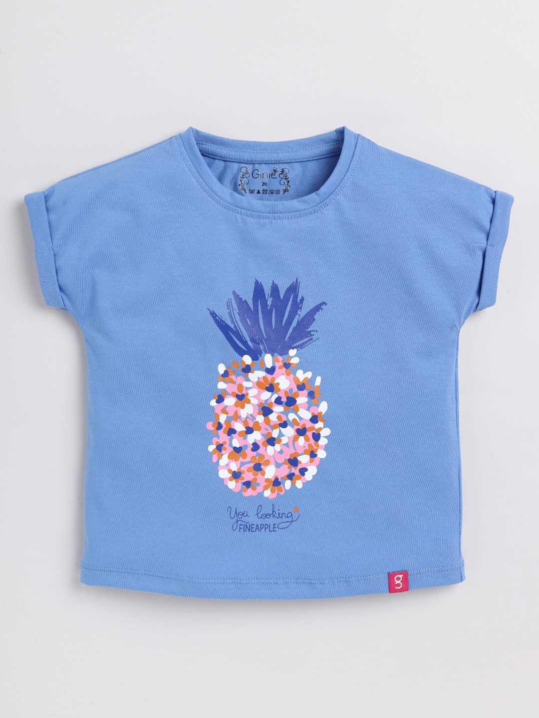 

Ginie Girls Graphic Printed Extended Sleeves Pure Cotton Top, Blue