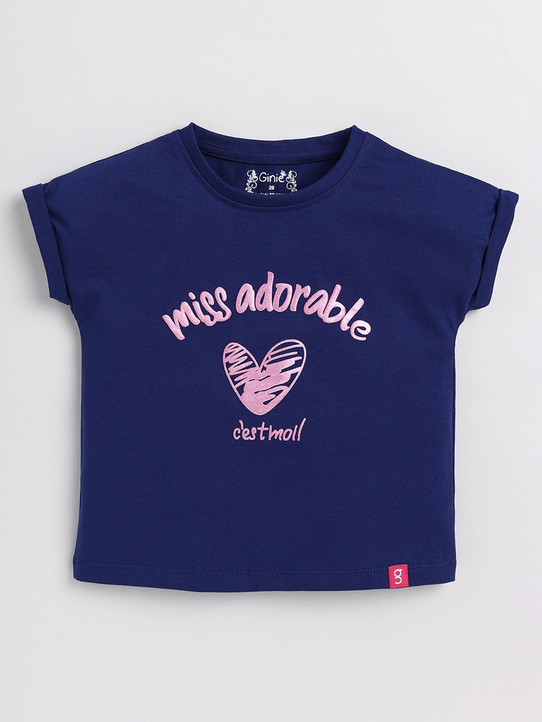 

Ginie Girls Graphic Printed Extended Sleeves Pure Cotton Top, Navy blue