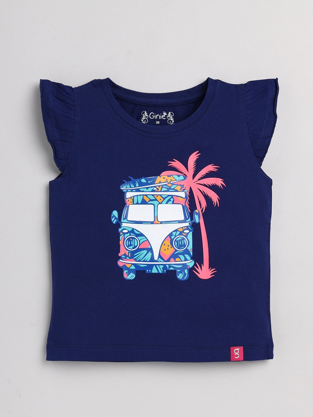 

Ginie Girls Graphic Printed Pure Cotton Top, Navy blue