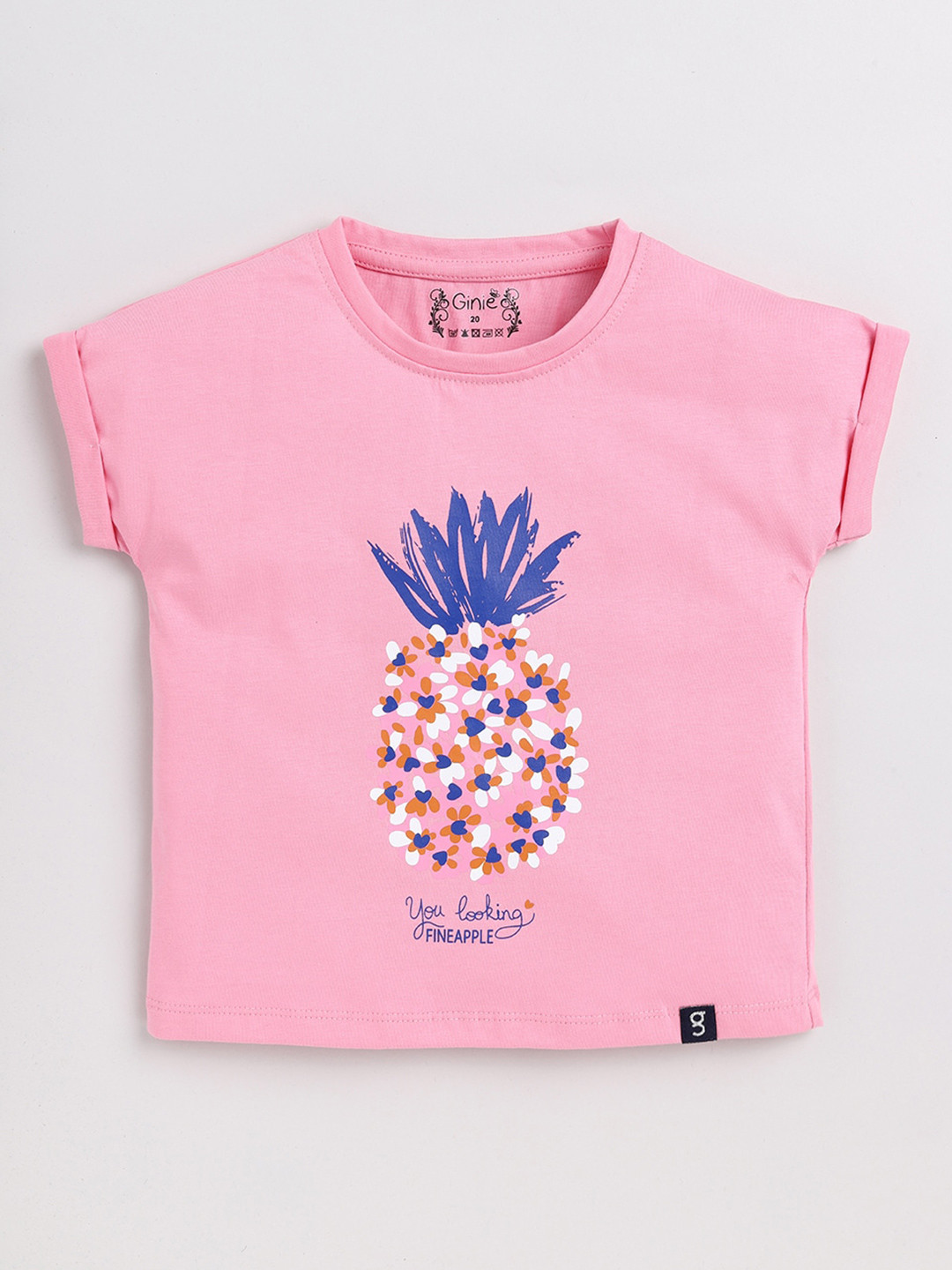 

Ginie Floral Printed Short Sleeves Pure Cotton Top, Pink