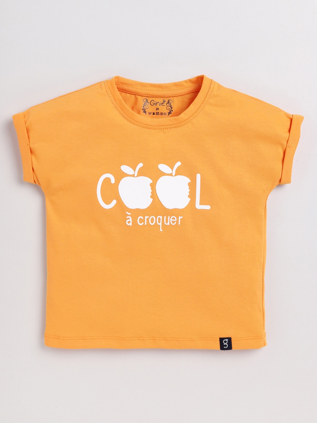 

Ginie Girls Typography Printed Extended Sleeves Pure Cotton T-Shirt, Mustard