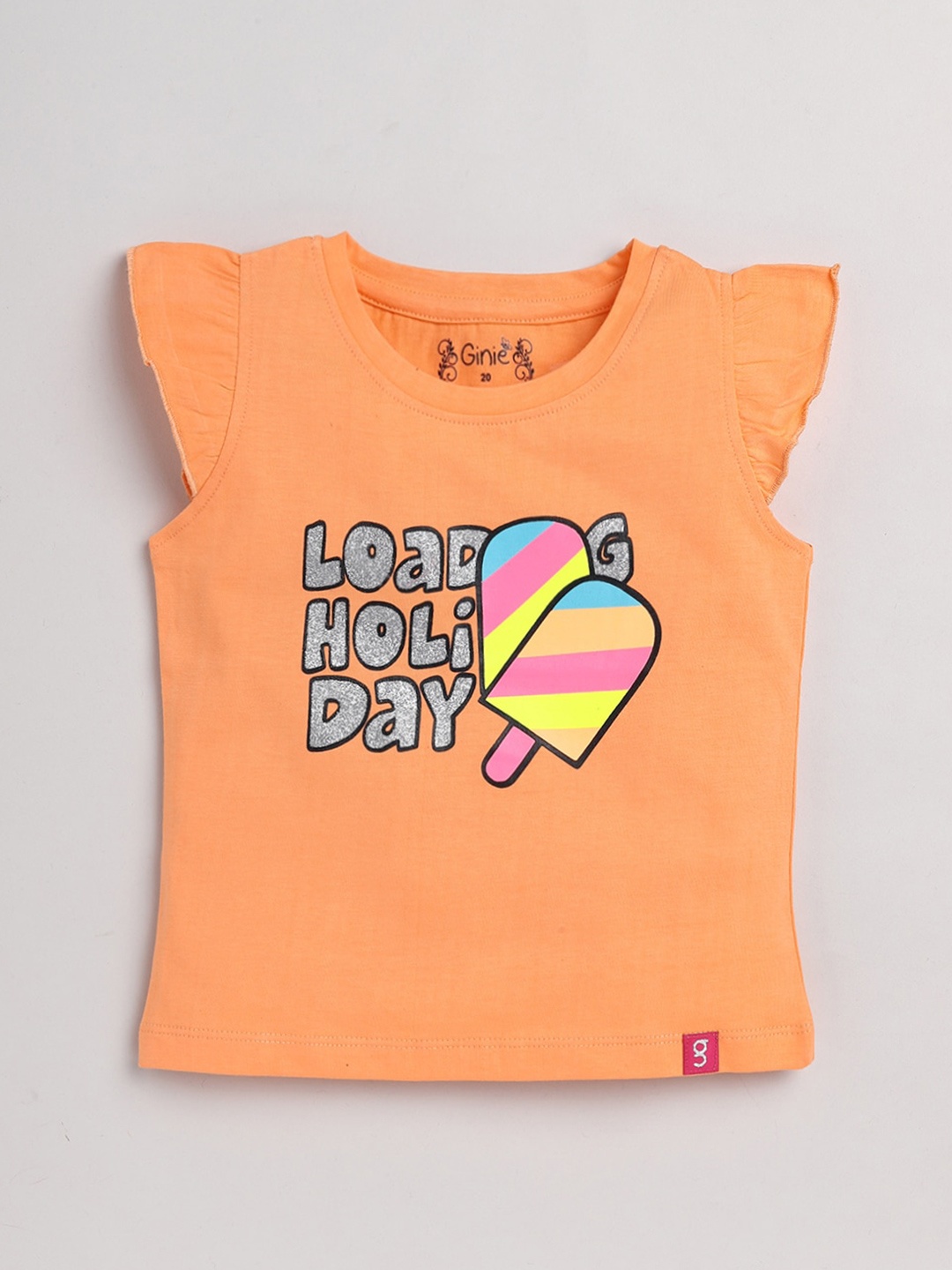 

Ginie Typography Printed Cap Sleeves Pure Cotton Top, Orange
