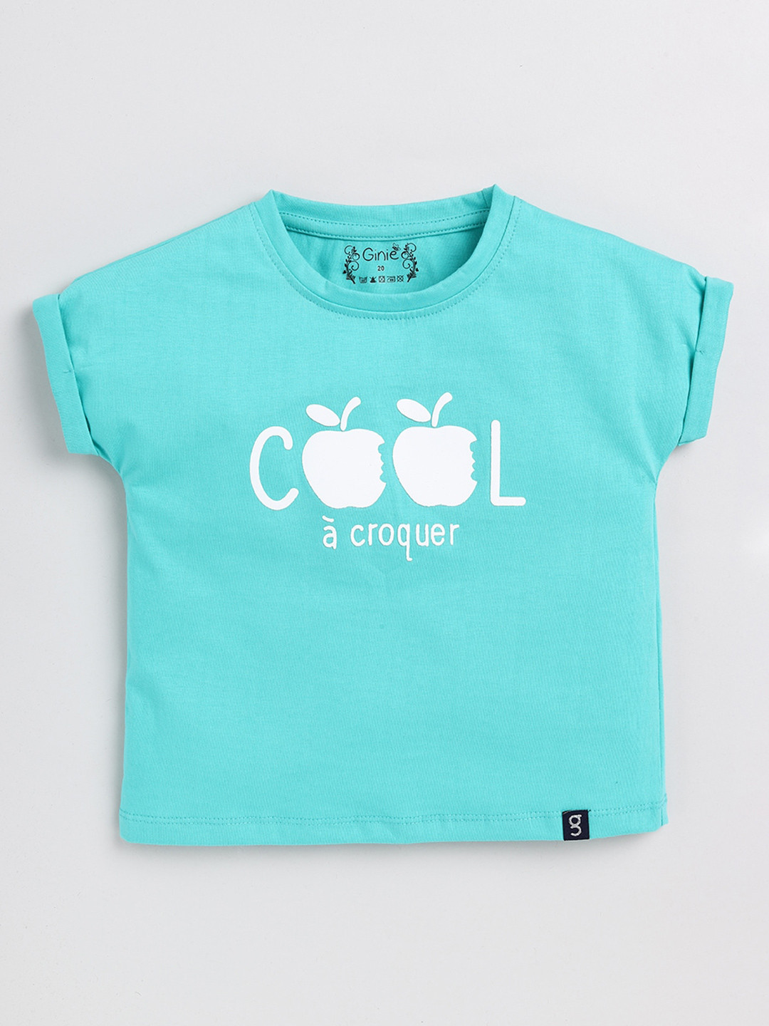 

Ginie Girls Typography Printed Extended Sleeves Pure Cotton T-Shirt, Blue