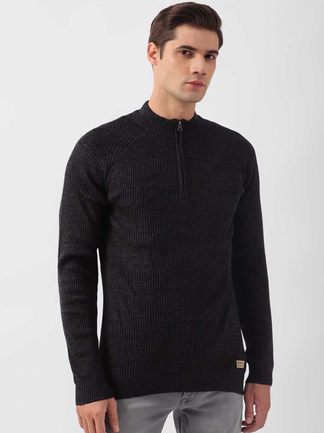 

PETER ENGLAND UNIVERSITY Ribbed Acrylic Pullover, Black
