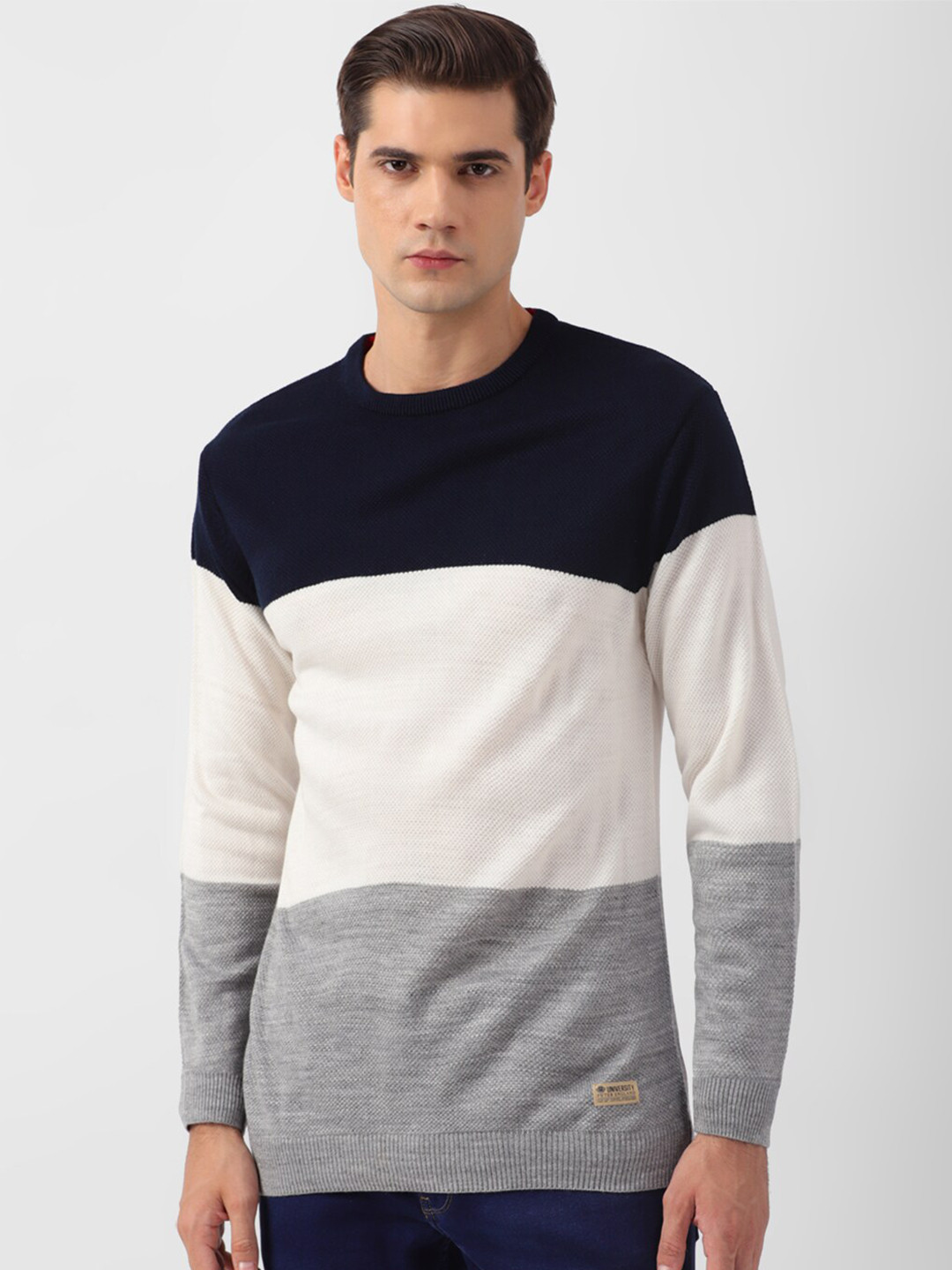 

PETER ENGLAND UNIVERSITY Colourblocked Acrylic Pullover, Navy blue