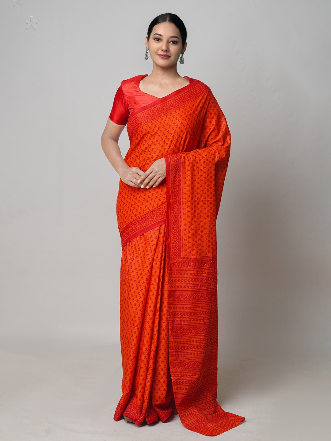 

Unnati Silks Pure Cotton Block Printed Saree, Red