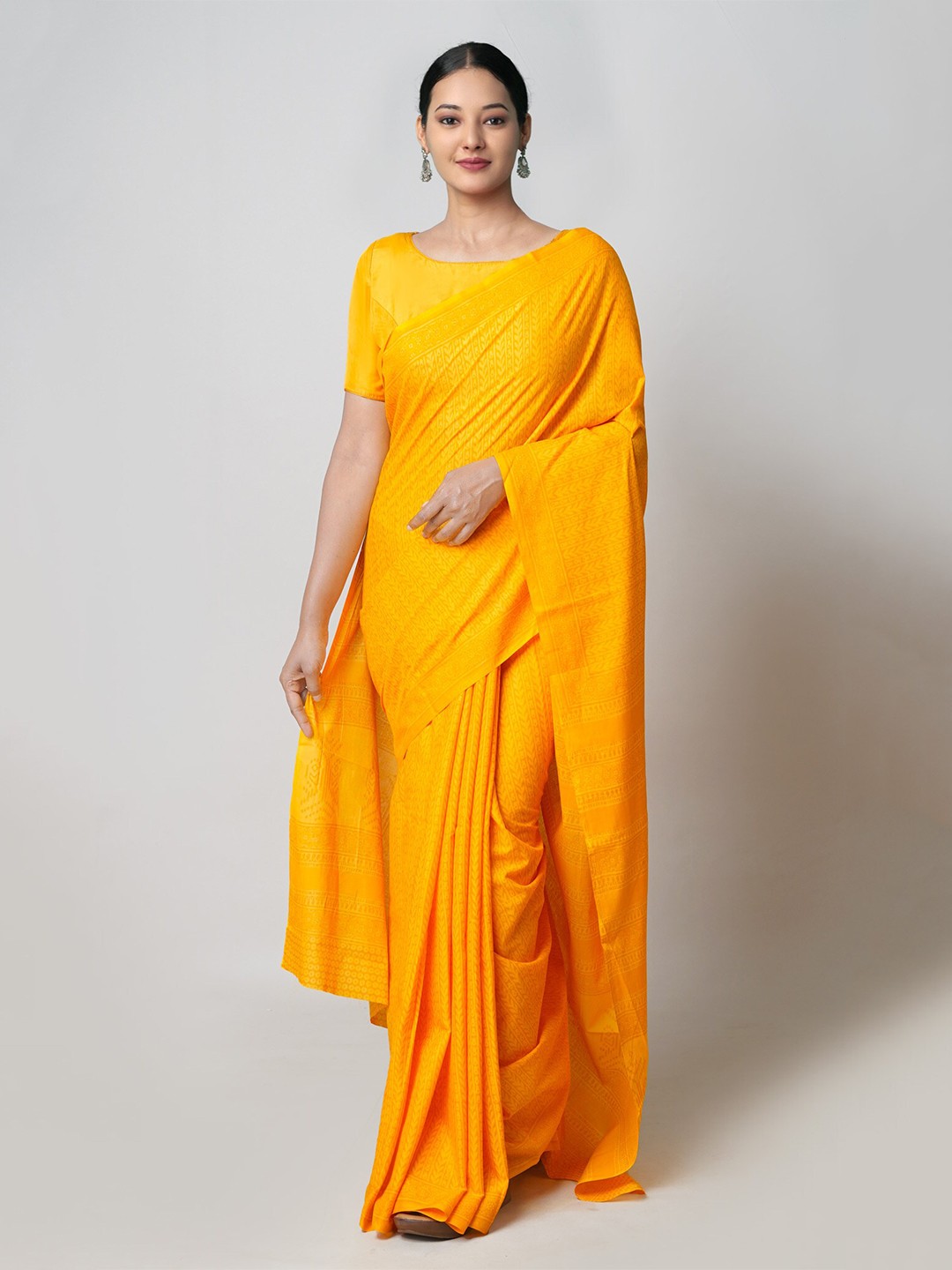 

Unnati Silks Ethnic Motifs Pure Cotton Block Print Saree, Yellow
