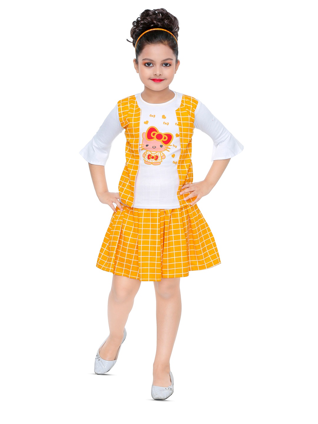 

BAESD Girls Checked Top With Skirt, Yellow