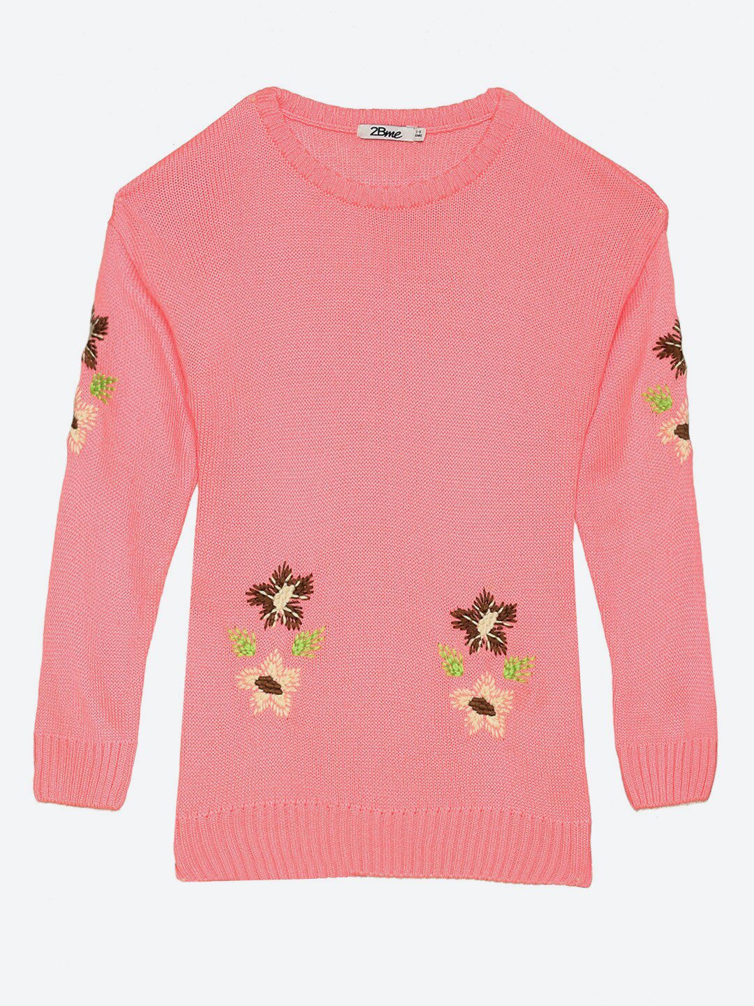 

2Bme Girls Floral Embroidered Acrylic Pullover, Peach
