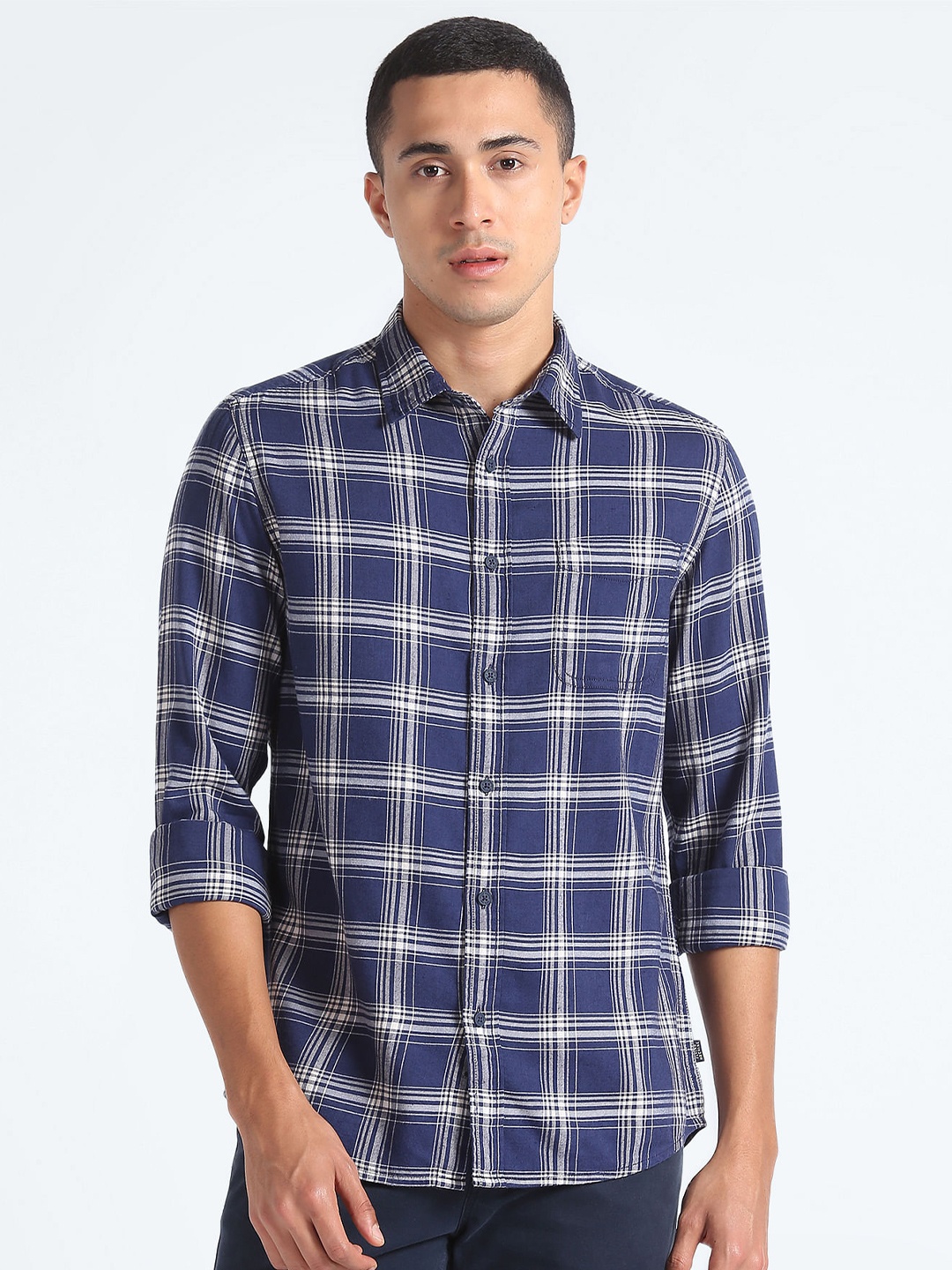 

Flying Machine Slim Fit Tartan Checked Twill Casual Shirt, Blue