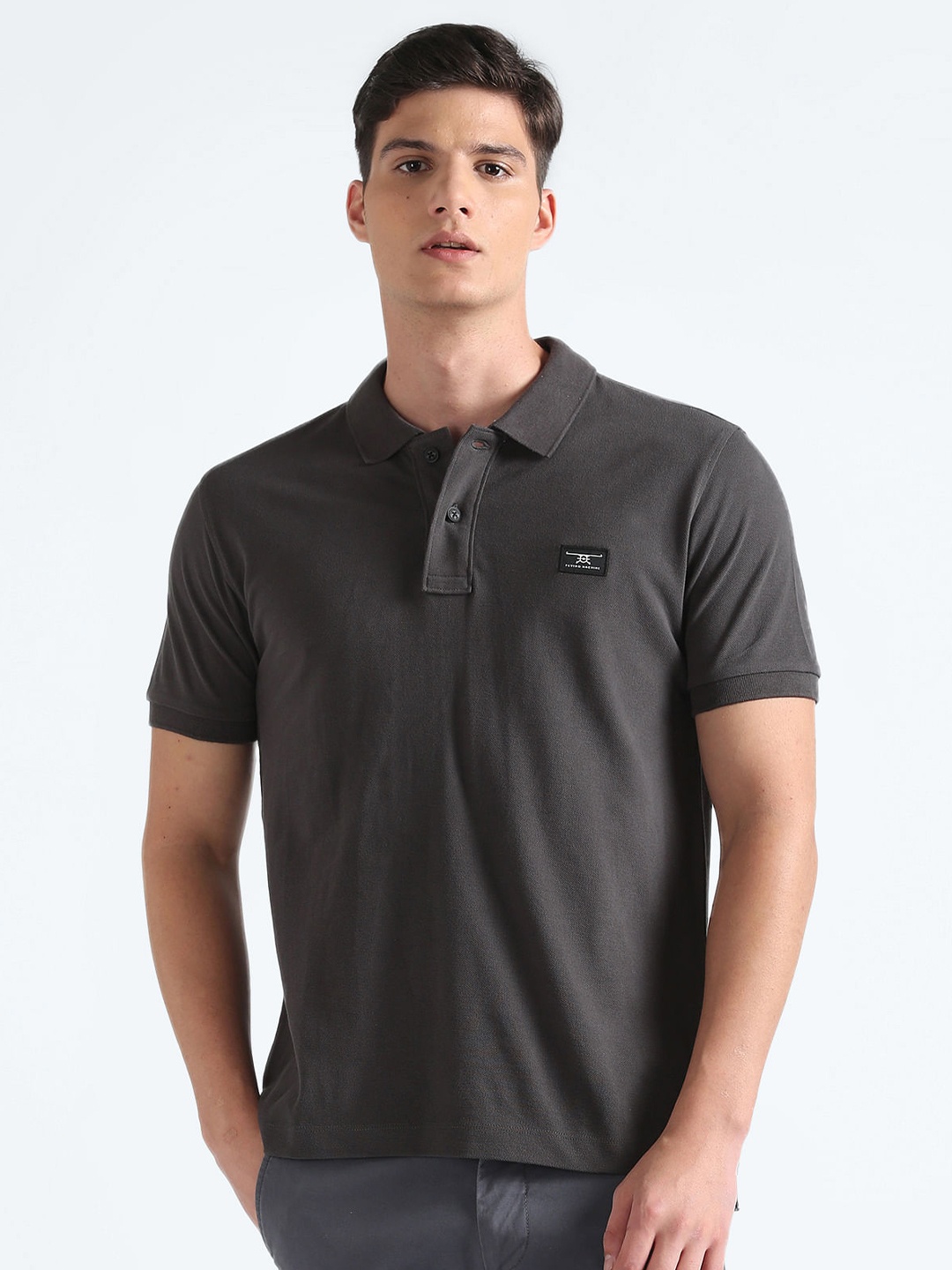 

Flying Machine Polo Collar Cotton T-shirt, Grey