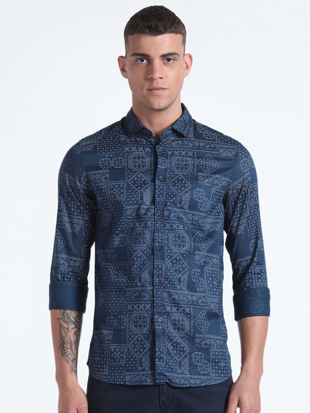 

Flying Machine Slim Fit Geometric Printed Casual Shirt, Blue