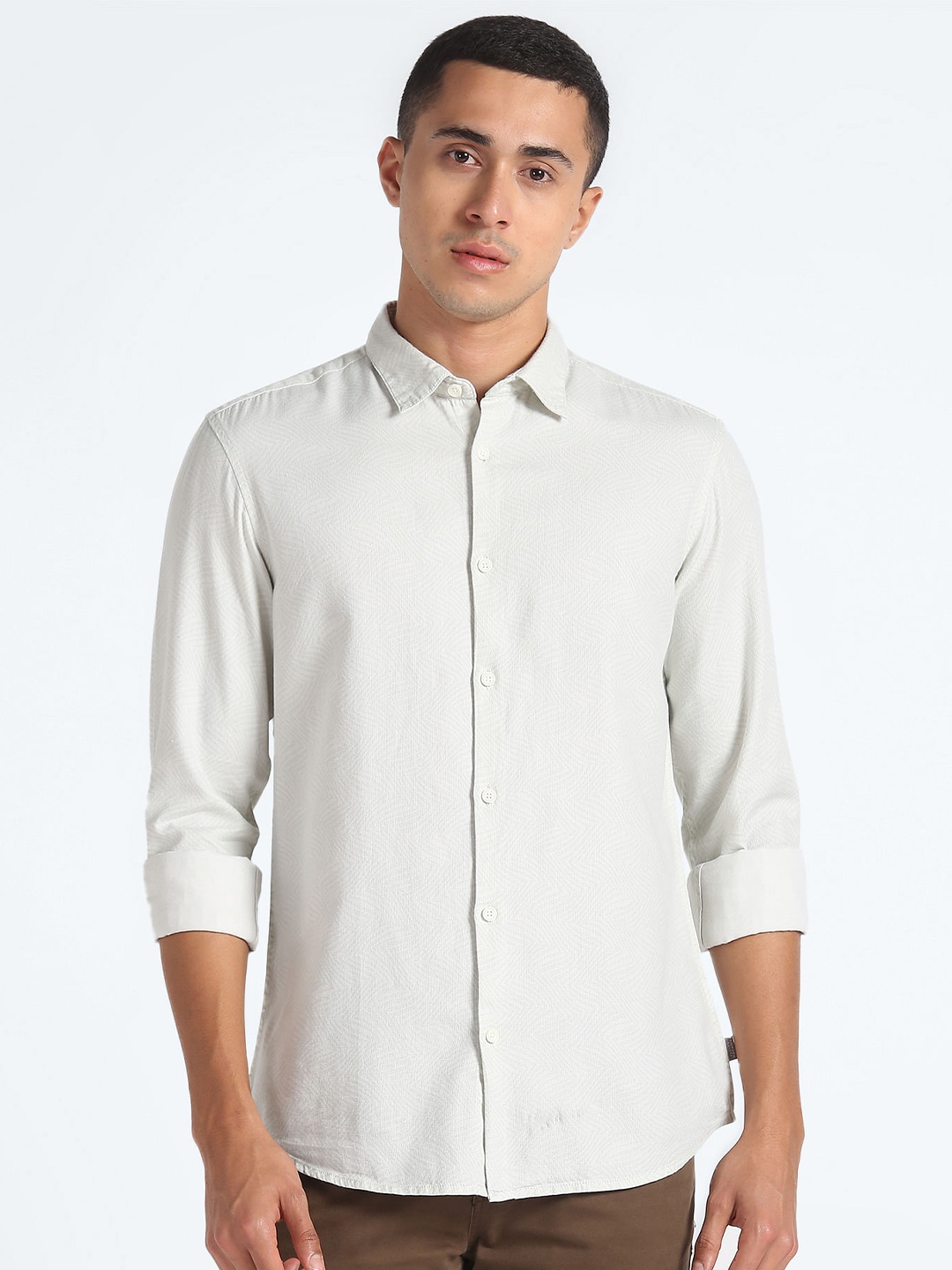 

Flying Machine Slim Fit Spread Collar Pure Cotton Casual Shirt, Green