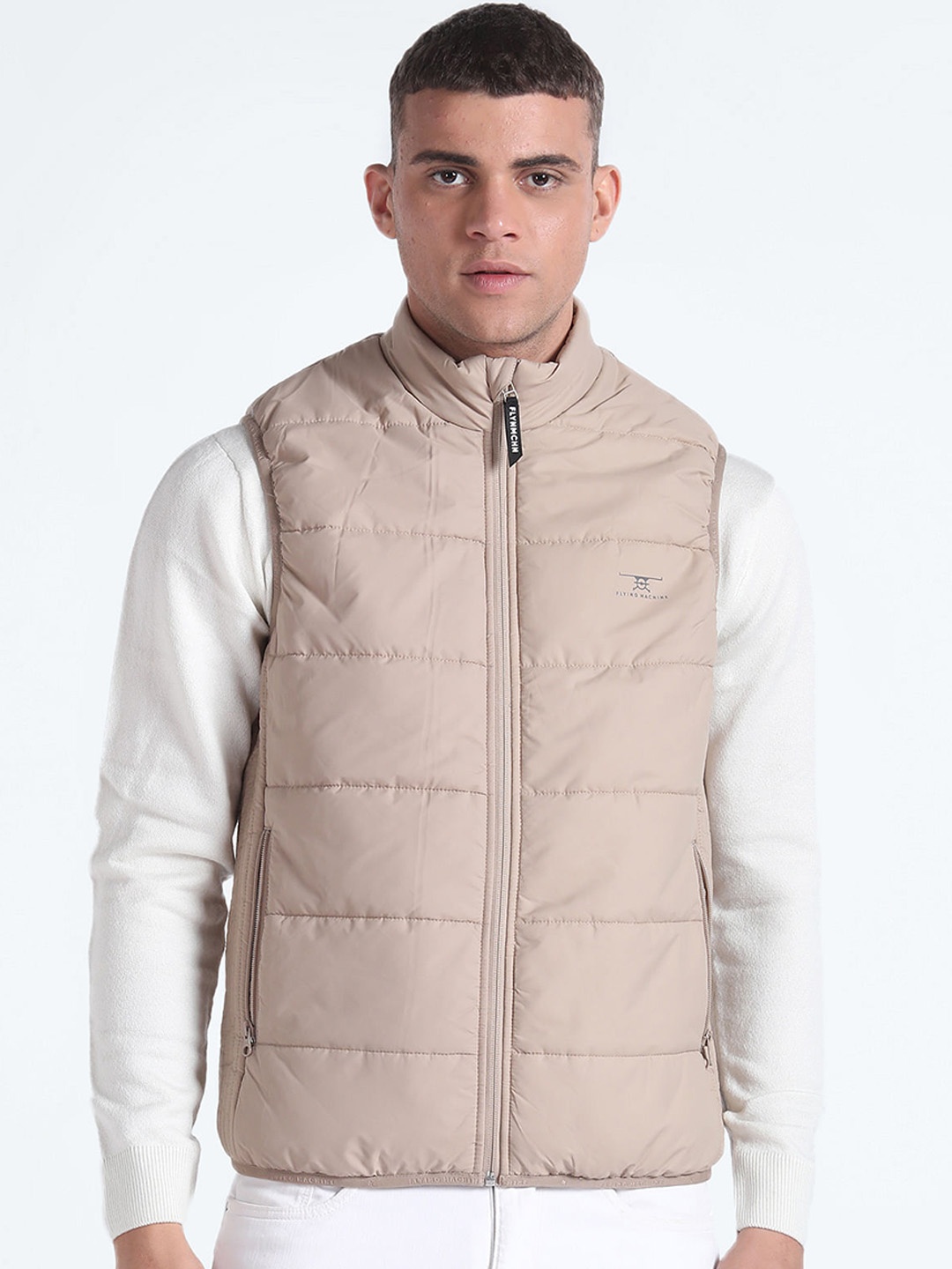 

Flying Machine Mock Collar Padded Jacket, Beige