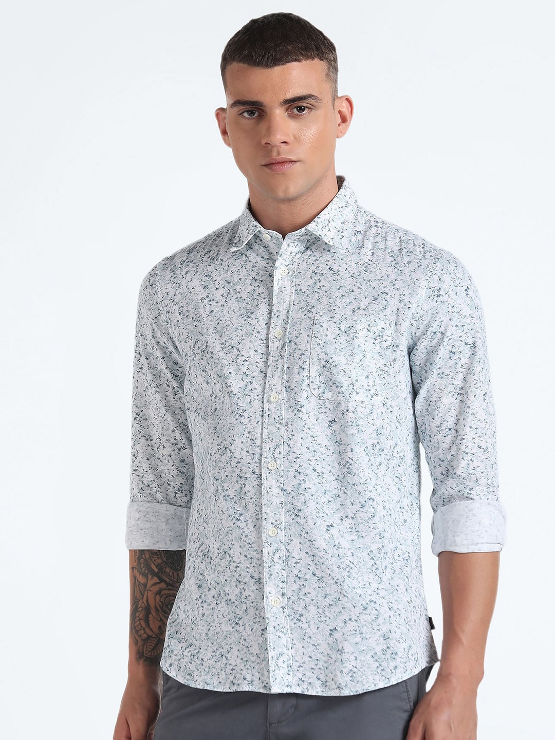 

Flying Machine Slim Fit Floral Printed Spread Collar Cotton Casual Shirt, Blue