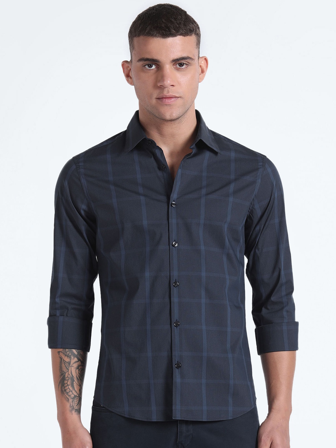 

Flying Machine Slim Fit Windowpane Checked Casual Shirt, Blue