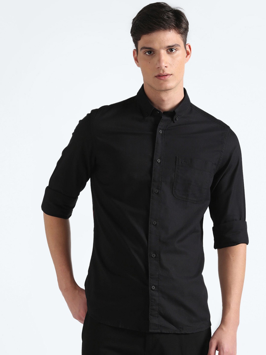 

Flying Machine Slim Fit Button-Down Collar Pure Cotton Casual Shirt, Black