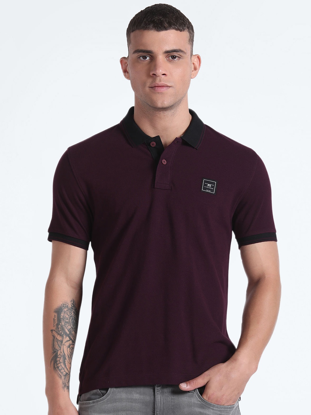 

Flying Machine Polo Collar Pure Cotton T-shirt, Red