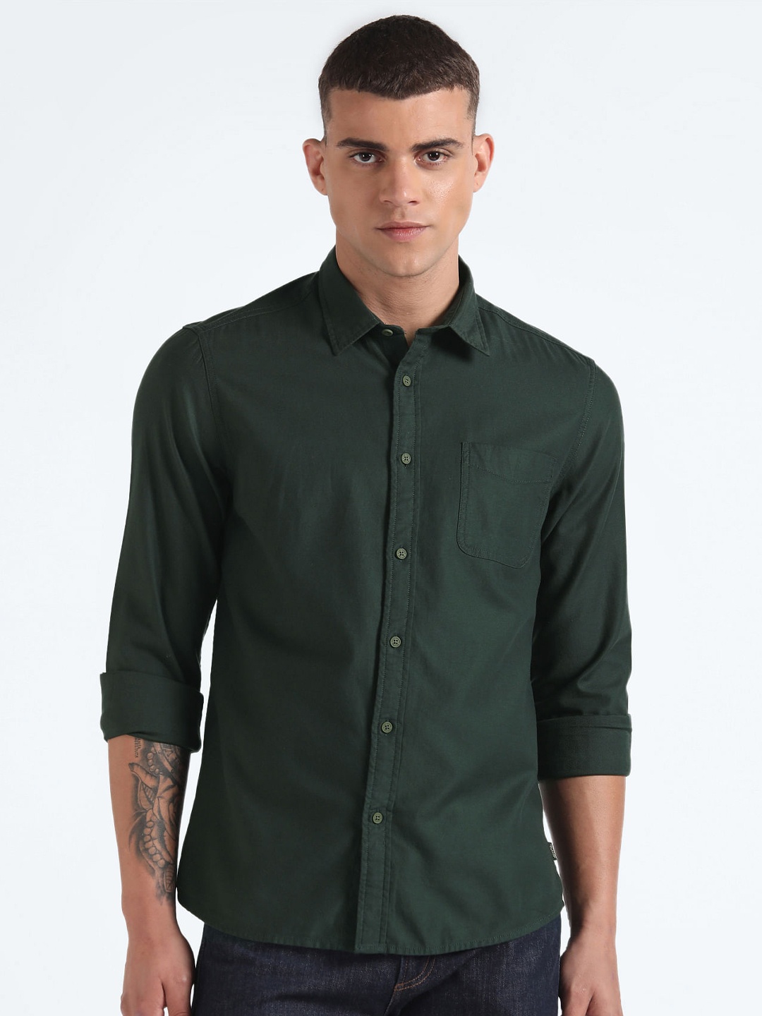 

Flying Machine Slim Fit Spread Collar Pure Cotton Casual Shirt, Green