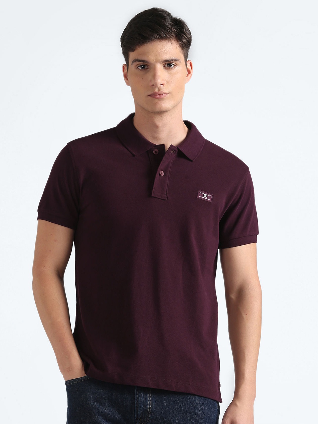 

Flying Machine Polo Collar Cotton T-shirt, Purple