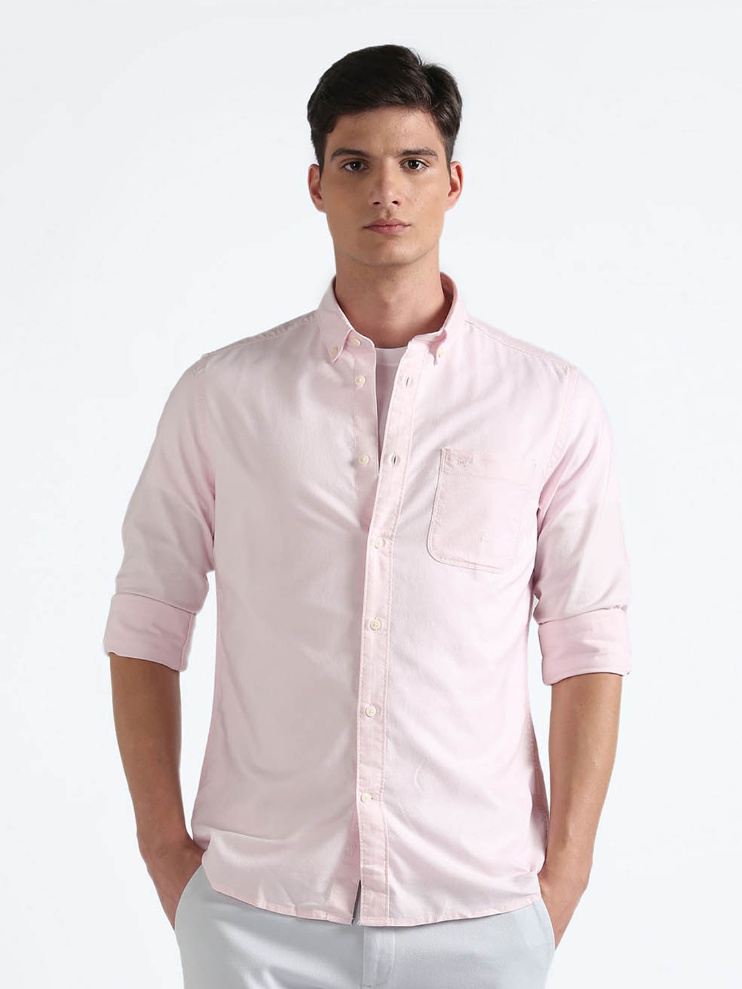 

Flying Machine Slim Fit Button-Down Collar Cotton Casual Shirt, Pink