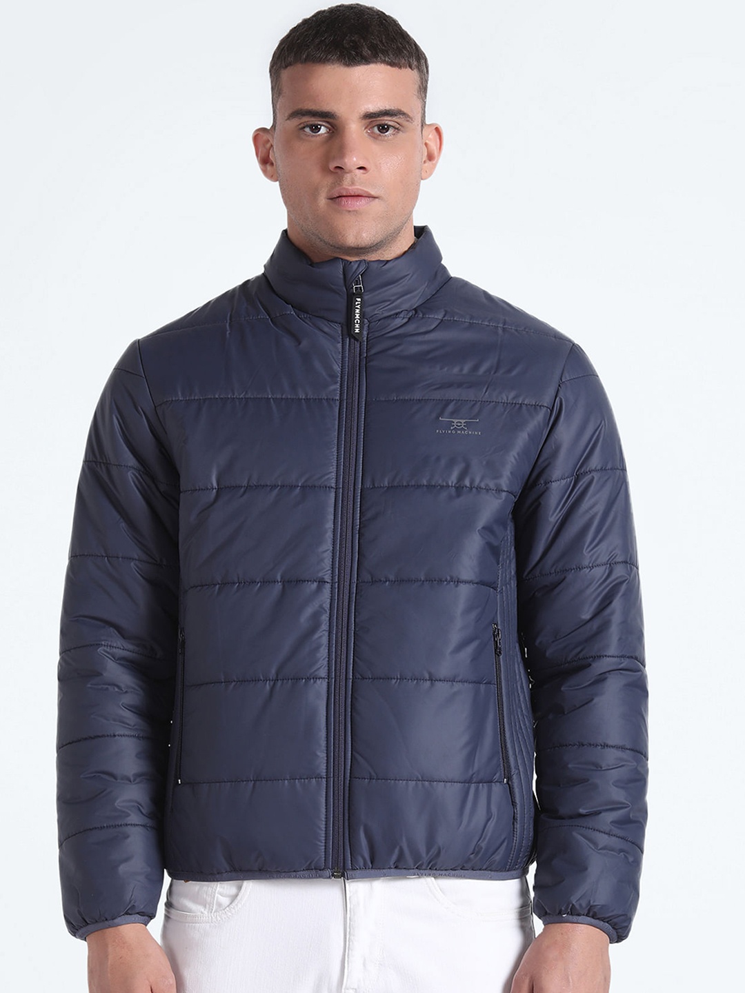 

Flying Machine High Neck Quilted Jacket, Navy blue