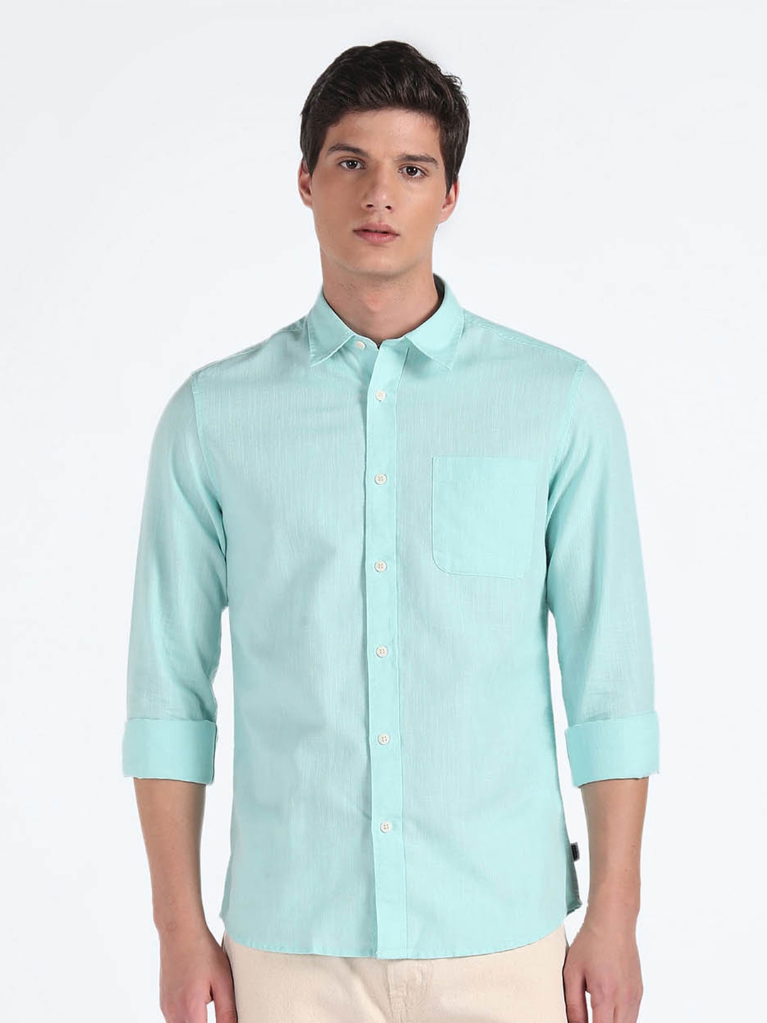 

Flying Machine Slim Fit Spread Collar Casual Shirt, Blue