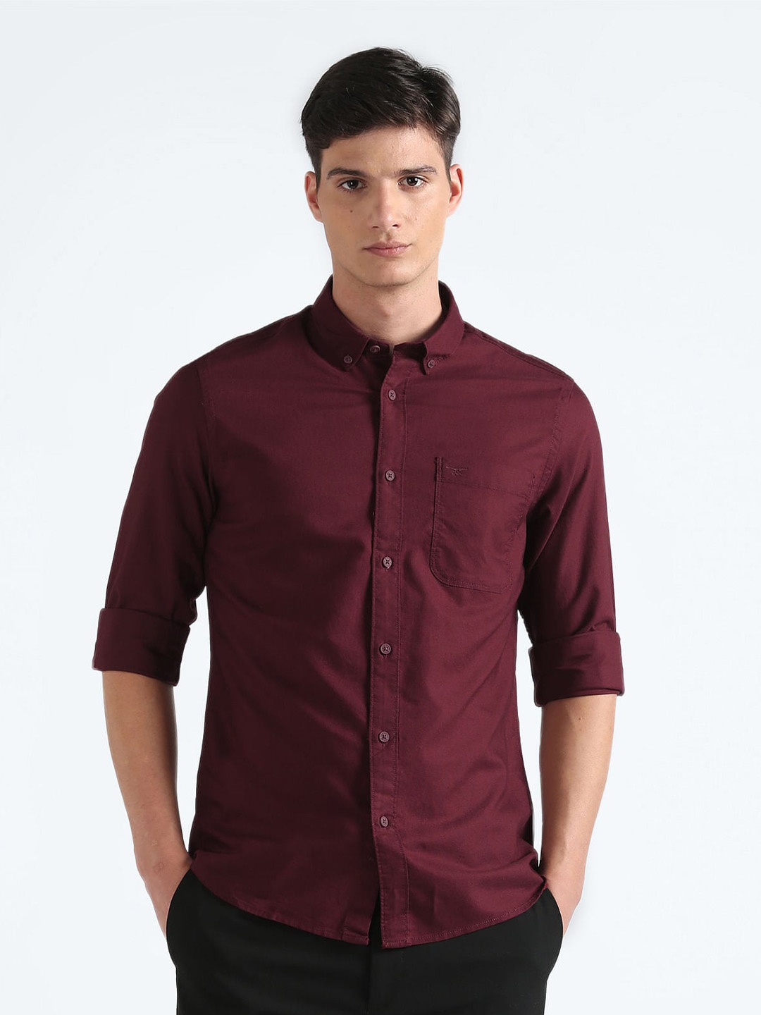 

Flying Machine Slim Fit Button-Down Collar Pure Cotton Casual Shirt, Red