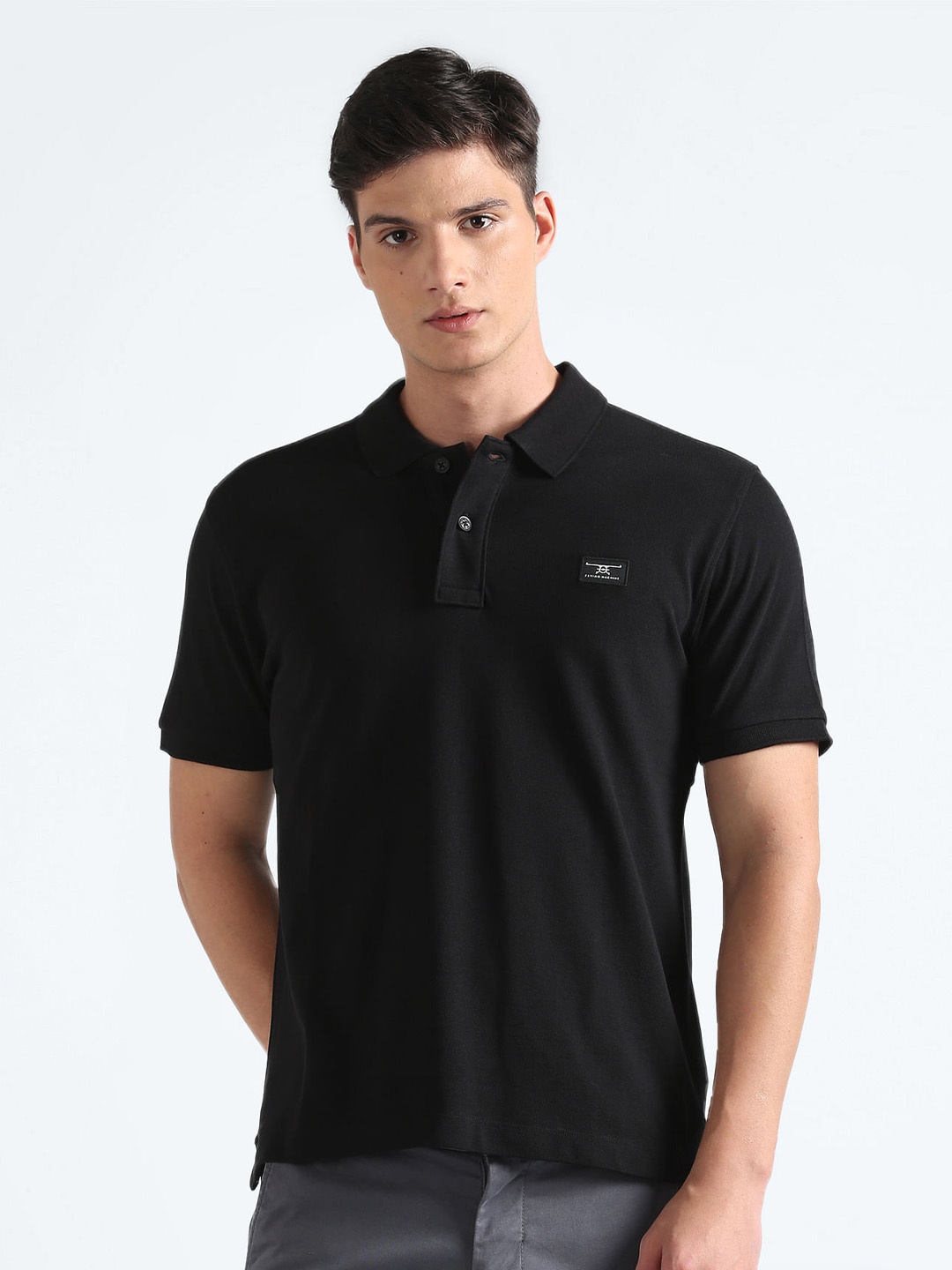 

Flying Machine Polo Collar Pure Cotton T-shirt, Black