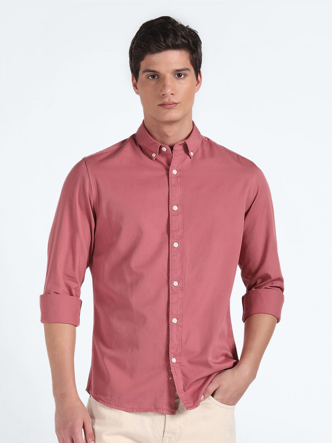 

Flying Machine Slim Fit Button-Down Collar Cotton Casual Shirt, Pink