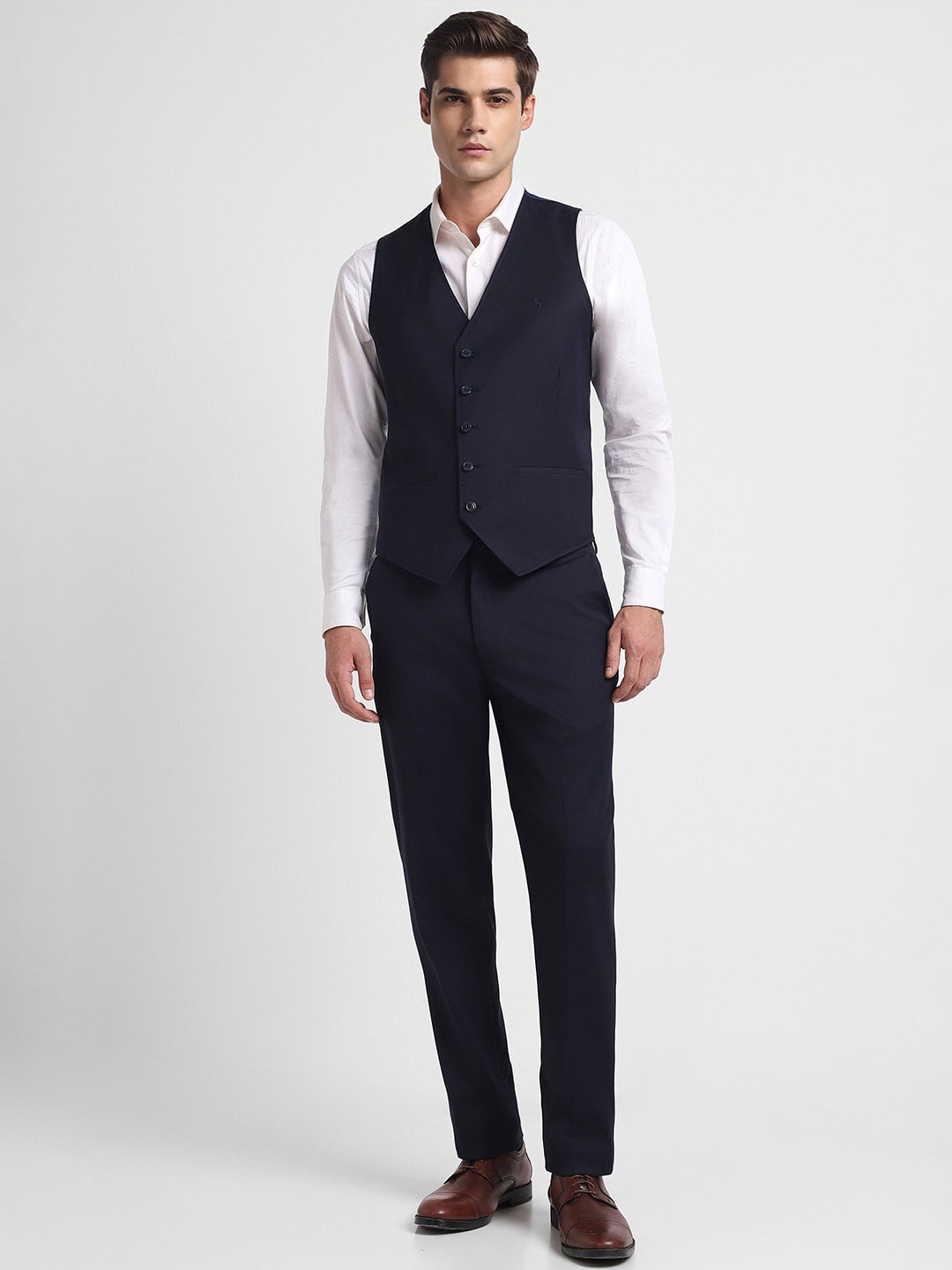 

Allen Solly Slim Fit Single Breasted Three Piece Formal Suit, Navy blue