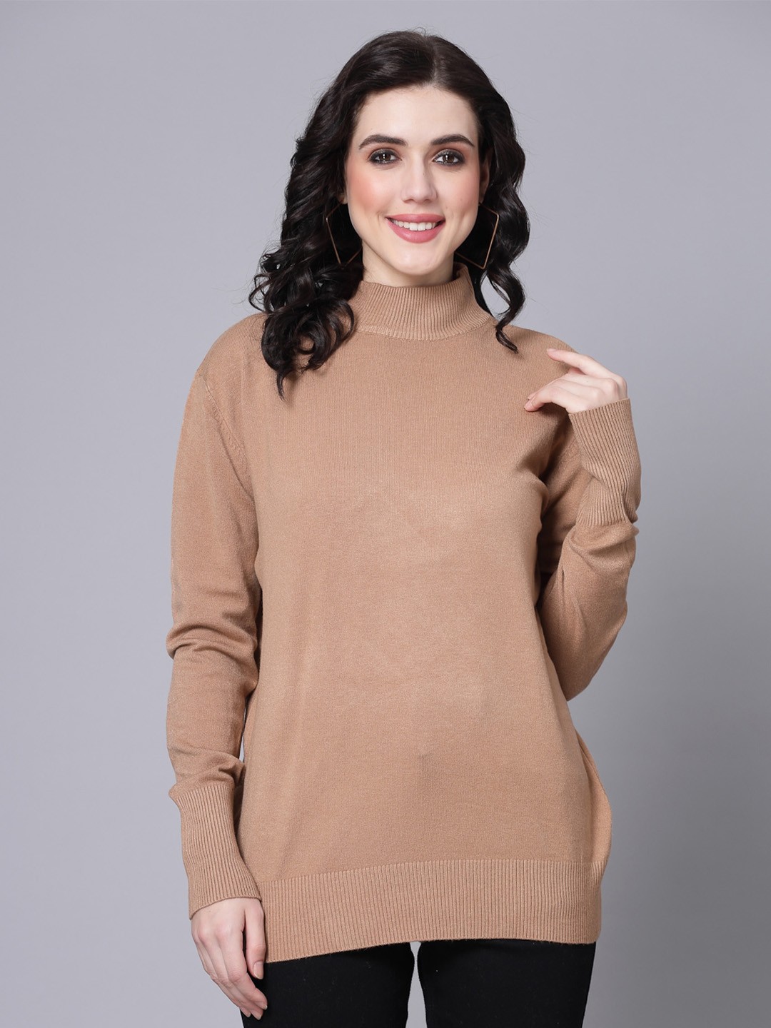 

Mafadeny Winter Wear Mock Neck Pullover Sweatshirt, Camel brown
