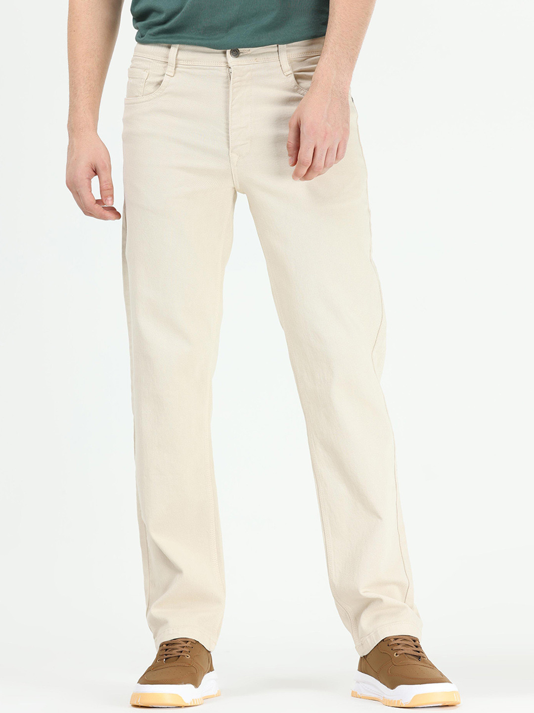 

Tailoraedge Men Comfort Slim Fit Cotton Clean Look Jeans, Beige