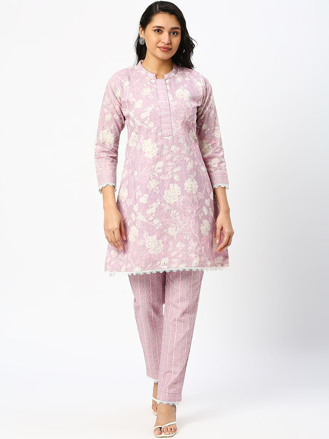 

DRESSLINE Floral Printed Kurta With Trouser, Lavender