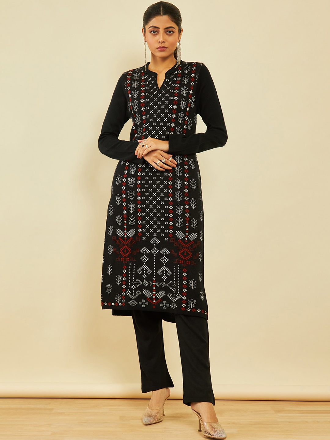 

Soch Ethnic Motifs Woven Design Straight Acrylic Kurta, Black