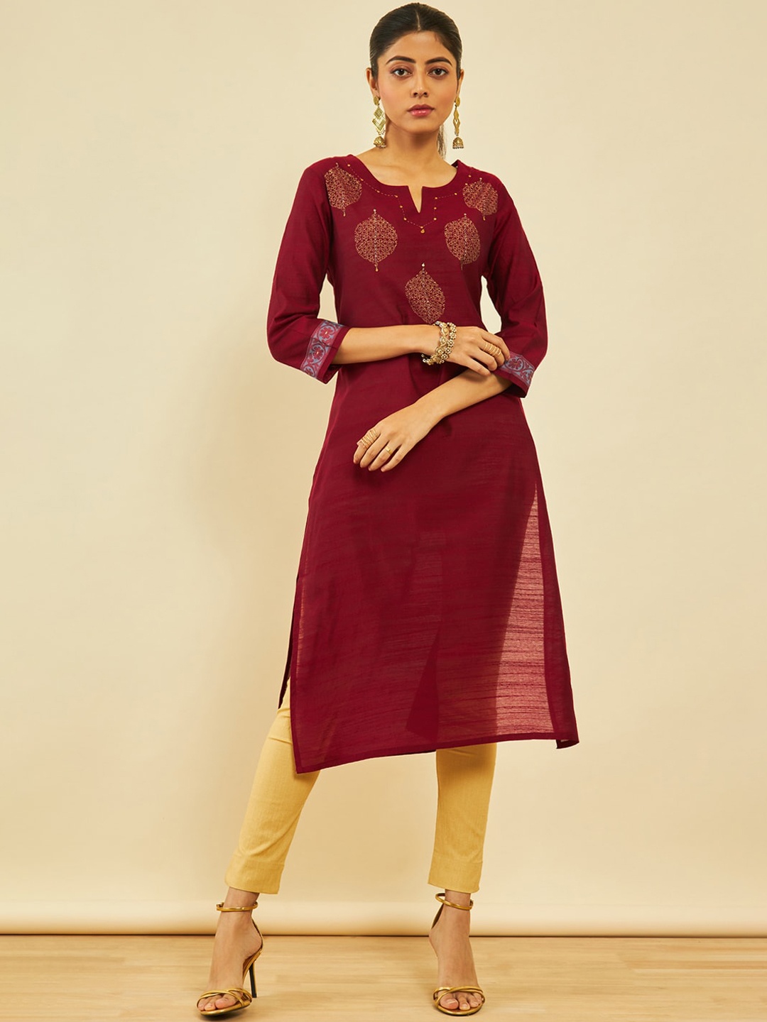 

Soch Floral Embroidered Silk Straight Kurta, Maroon