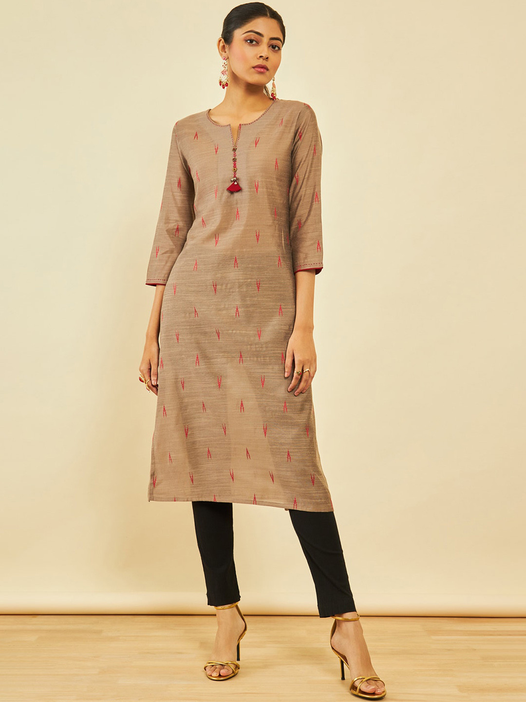 

Soch Woven Design Thread Work Straight Kurta, Grey
