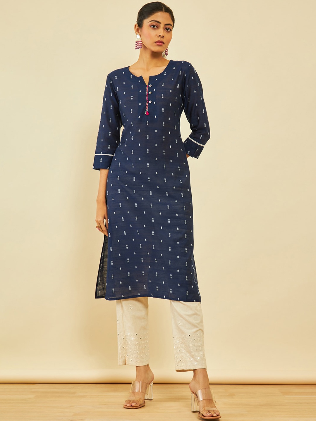 

Soch Woven Design Thread Work Kurta, Navy blue