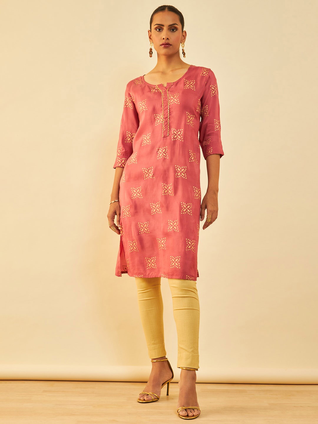 Soch Ethnic Motifs Printed Straight Kurta, Coral