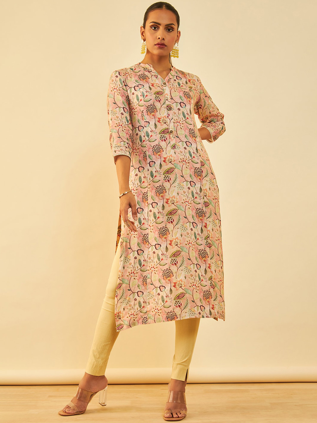 

Soch Floral Printed Linen Straight Kurta, Peach