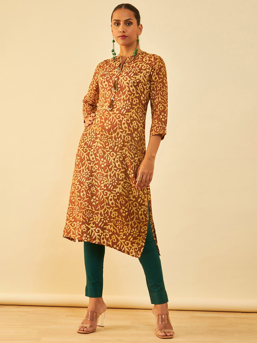 

Soch Brown Paisley Printed Straight Kurta