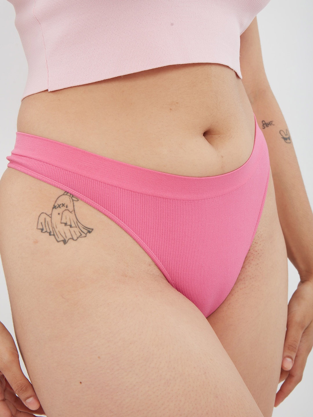 

Big Little Lemons Low-Rise Seamless Ribbed Thongs Anti Microbial, Rose