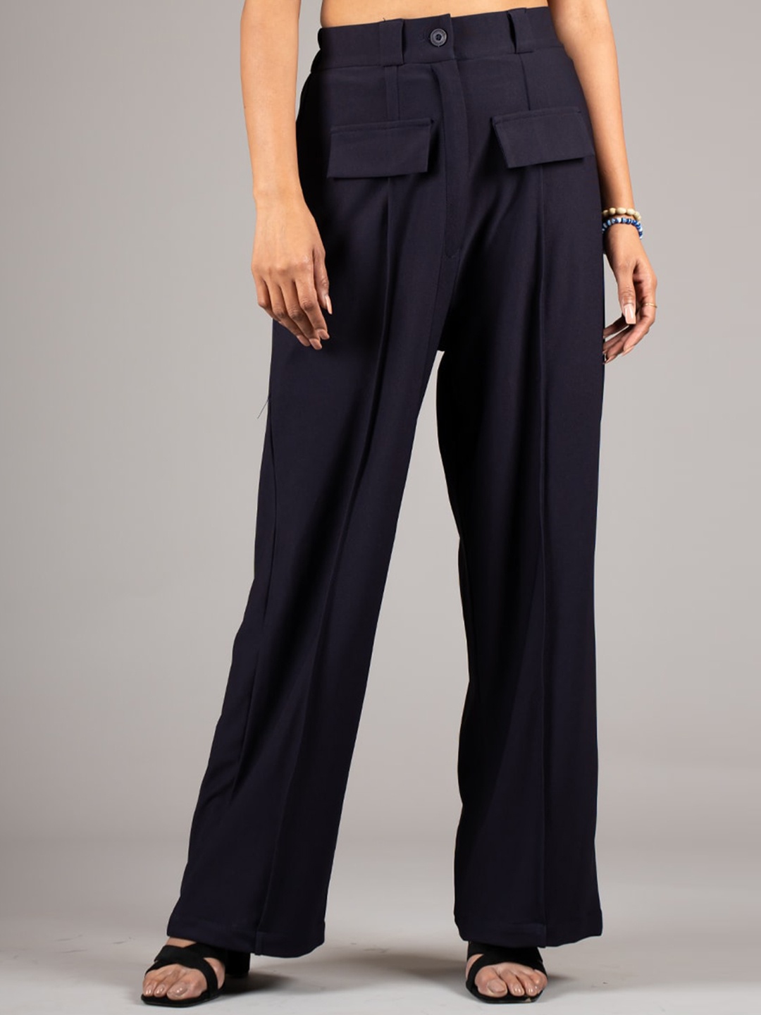 

DressBerry Women Navy Blue High-Rise Parallel Trousers