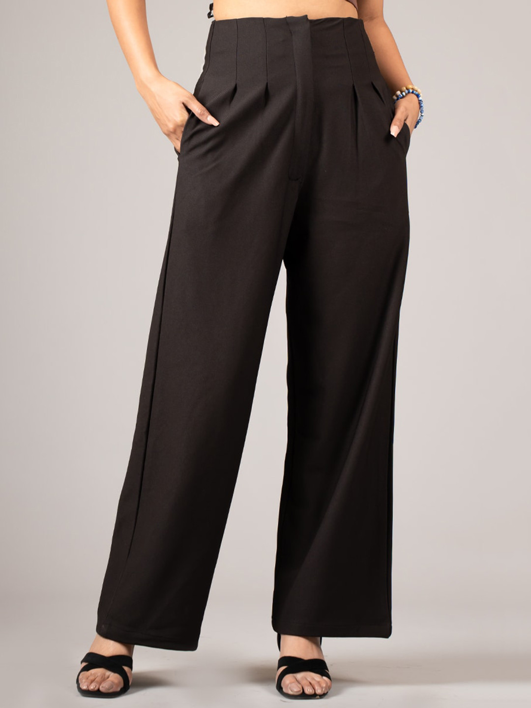 

DressBerry Women Black High-Rise Pleated Trouser